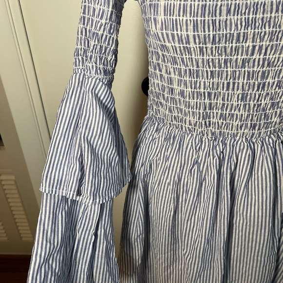 Altar'd State Boho Hippie Off Shoulder Lined Dress Blue White Stripe Size Medium - Picture 3 of 6